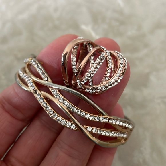 Small bracelet & ring size 6 missing stones gold tone infinity weave vintage - Picture 10 of 10